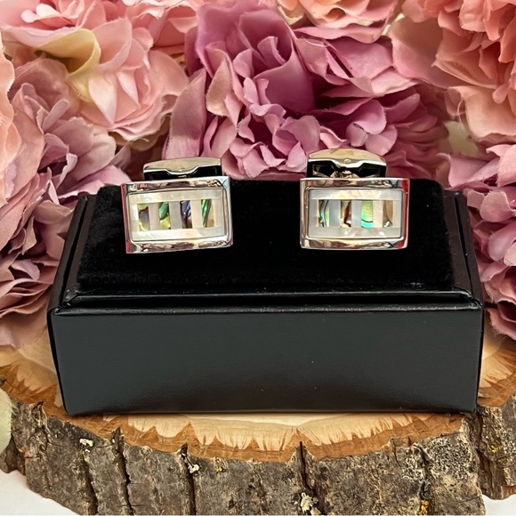 Elegant Rectangular Mother of Pearl and Abalone Shell Cufflinks - Picture 15 of 17